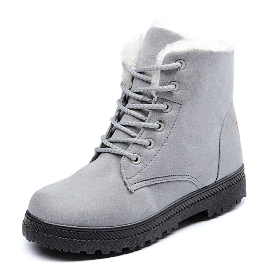 Flat Heel Plush Lining Lace-Up Snow Ankle Boots