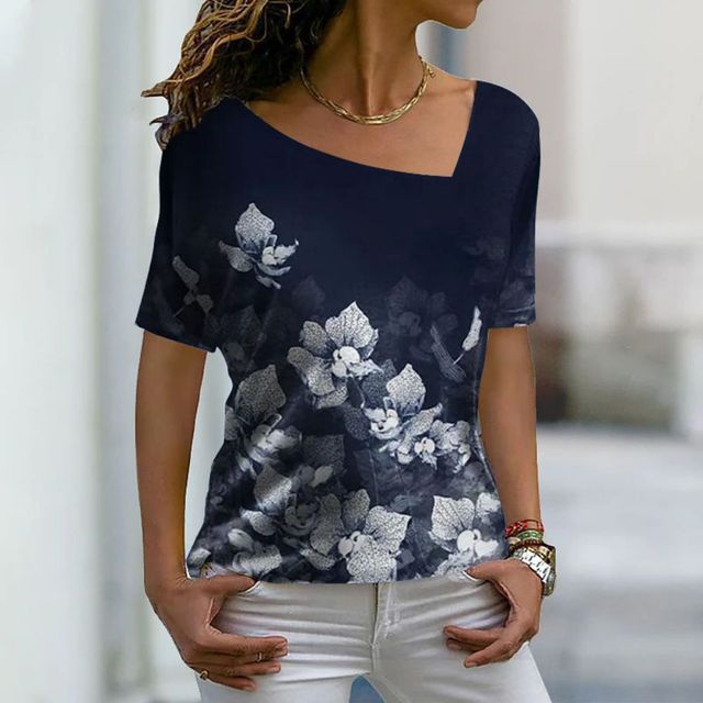 White Flower Printed Top with  Short Sleeve