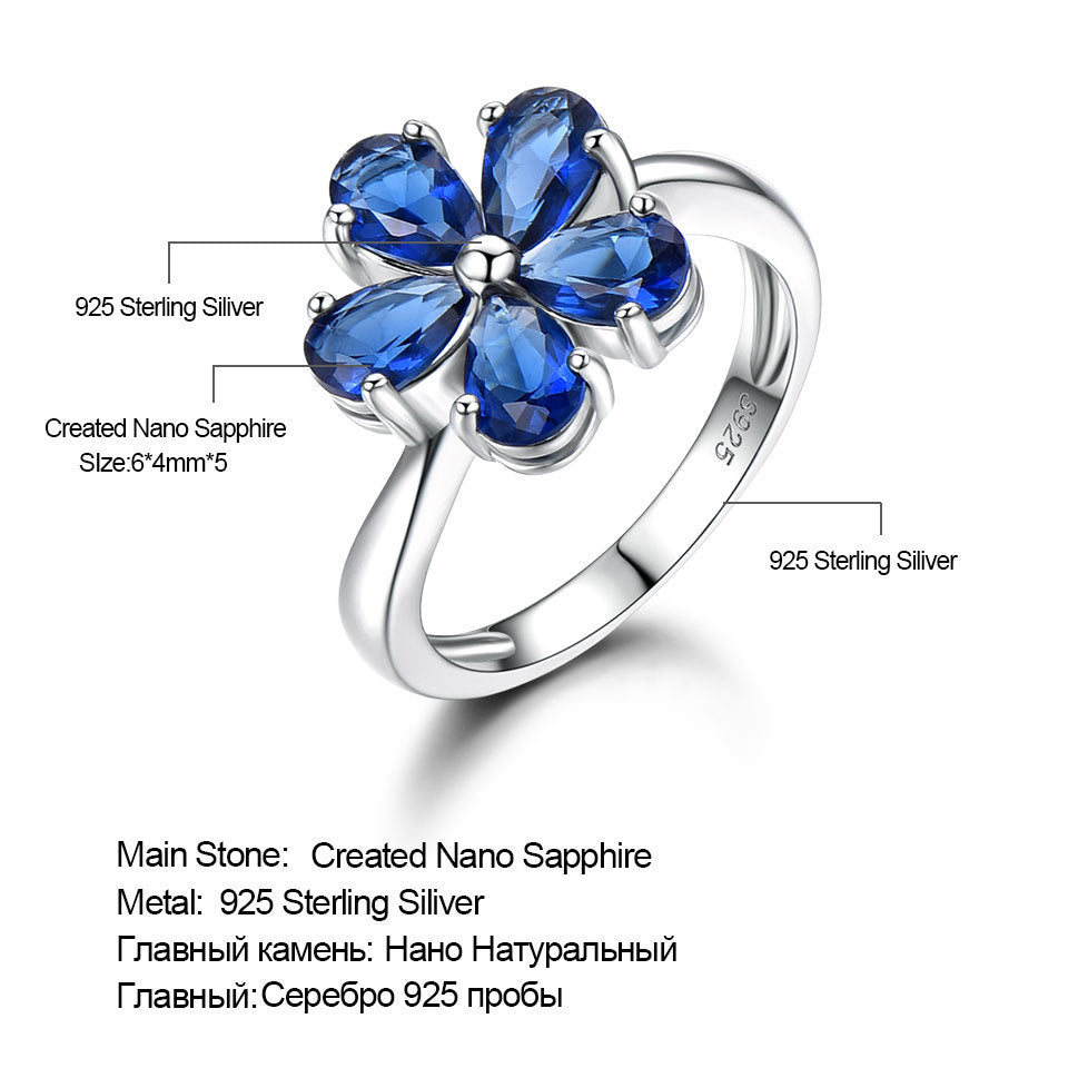 925 Sterling Silver Flower Petal Sapphire Ring.