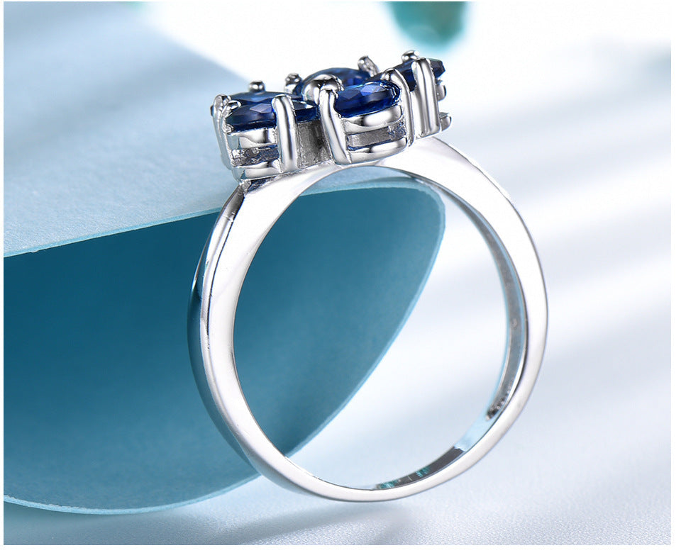 925 Sterling Silver Flower Petal Sapphire Ring.