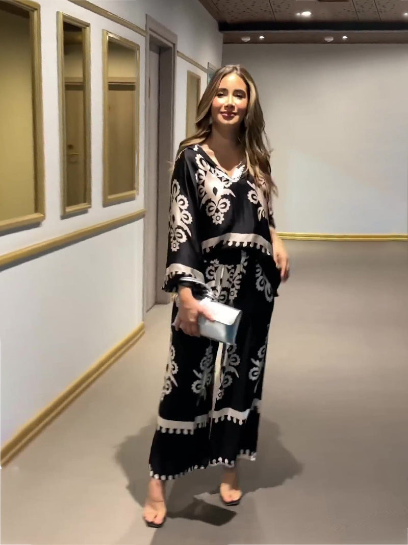 Irregular Pattern Print Long Sleeve Top And Trousers