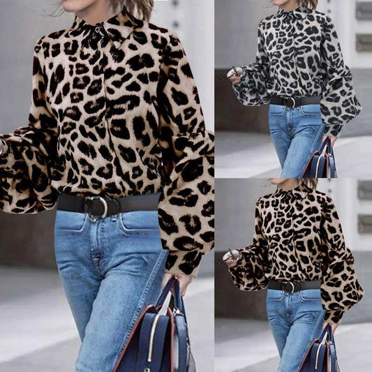 Bohemian Leopard Print Shirt with Long Sleeves
