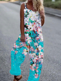 Floral Printed Loose Cotton And Linen Suspenders