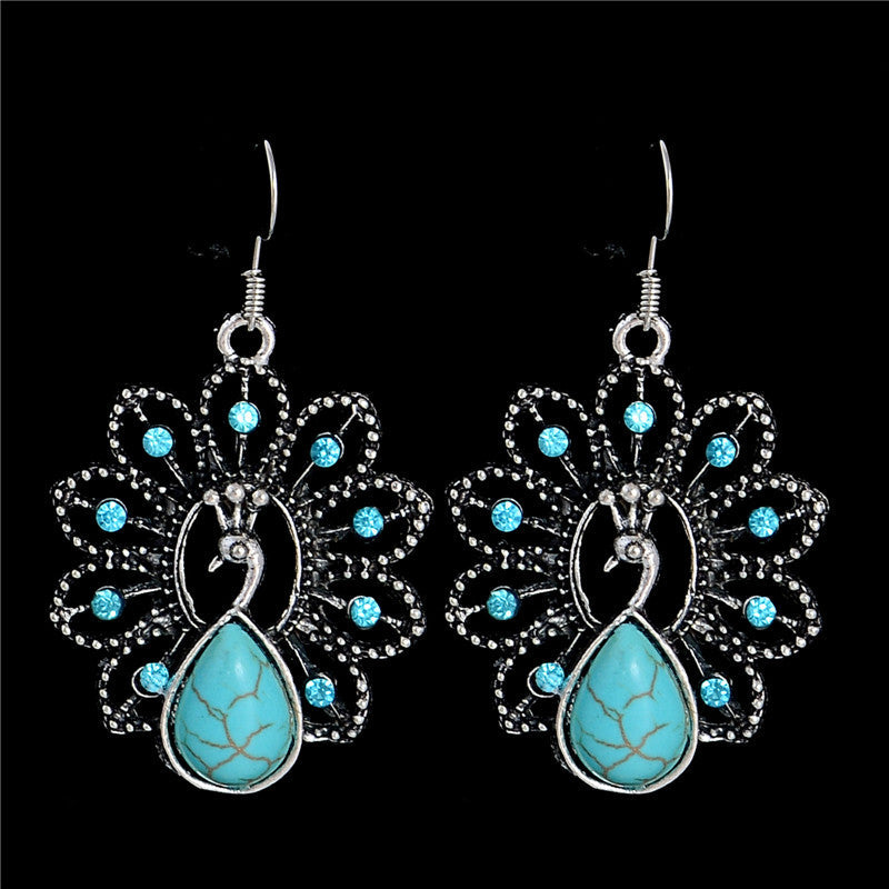 Unique Boho Turquoise Dangle Drop Peacock Earrings.