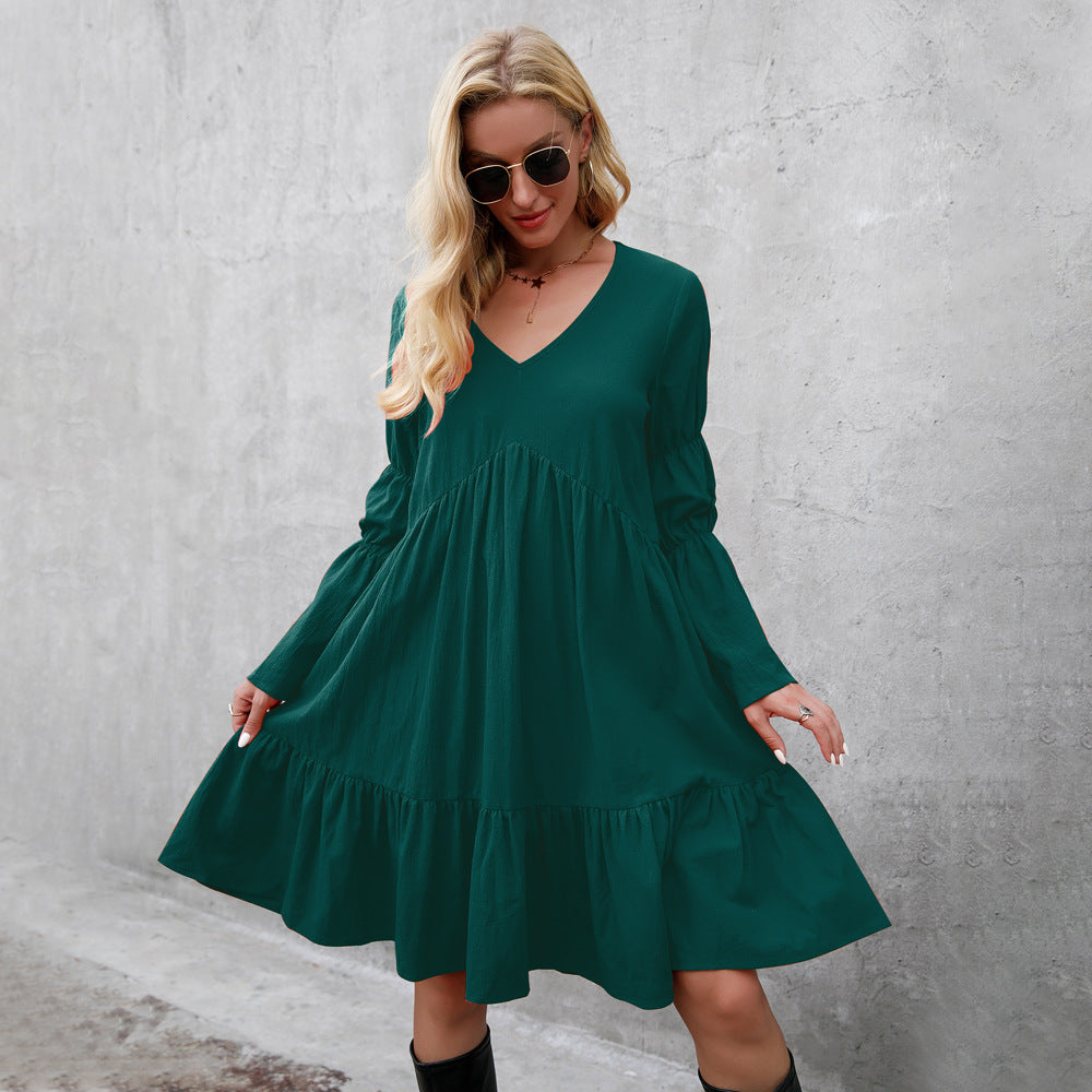 Pretty Swing Ruffle Dress with Puff Long Sleeves