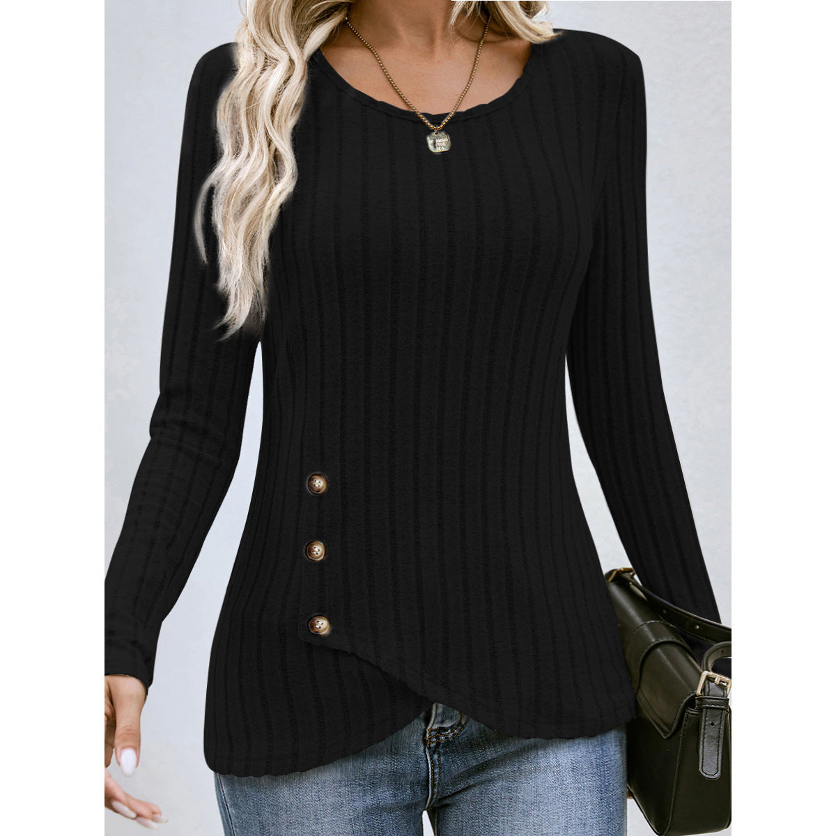 Stylish Button Round Neck Sweater