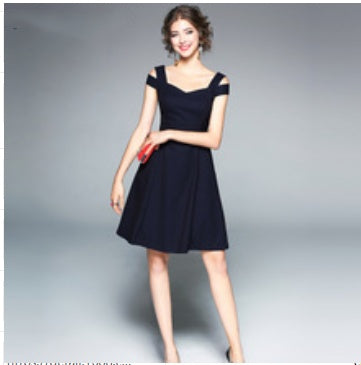 Navy Summer Off Shoulder  Cotton  Dress