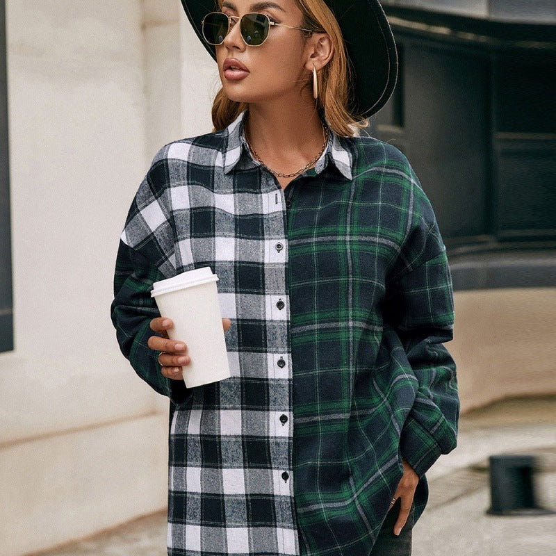 Plaid Duality Color-blocking Shirt Jacket