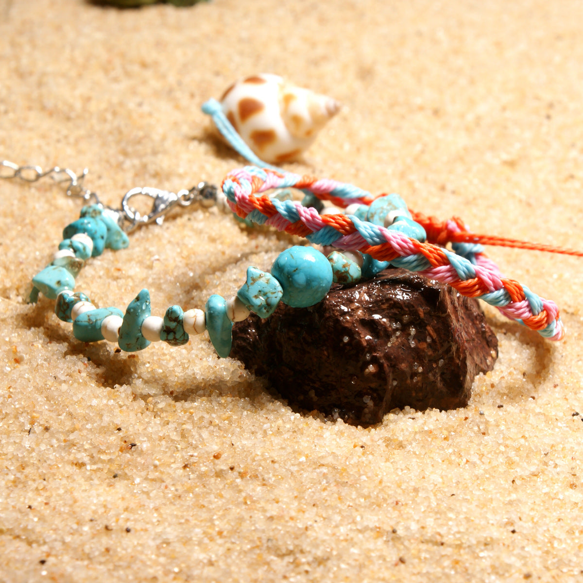 Natural Turquoise Stones Anklet - 2 pieces per order. Choose color.