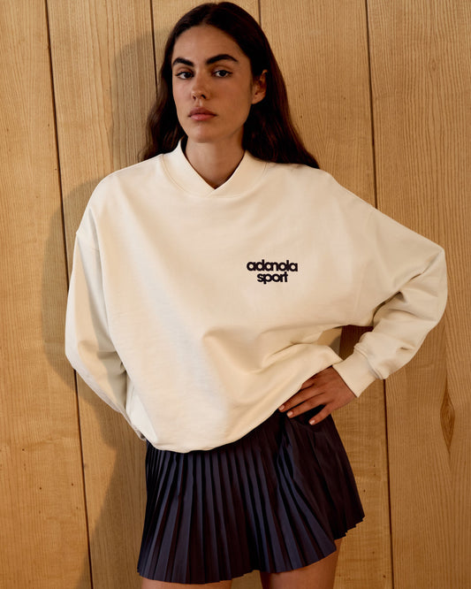 AS Bold High Neck Relaxed Sweatshirt - Marshmallow White/Navy Blue