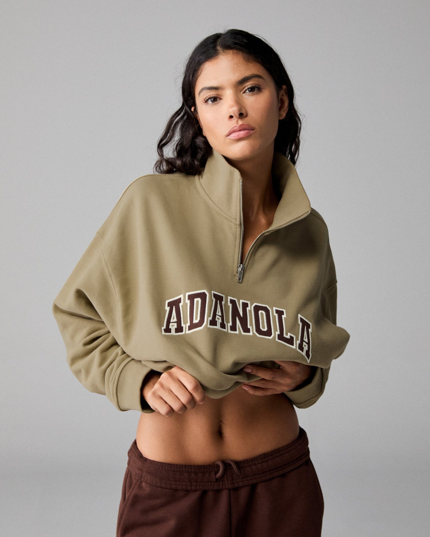 Varsity Relaxed Funnel Neck Zip Sweatshirt - Pistachio Green