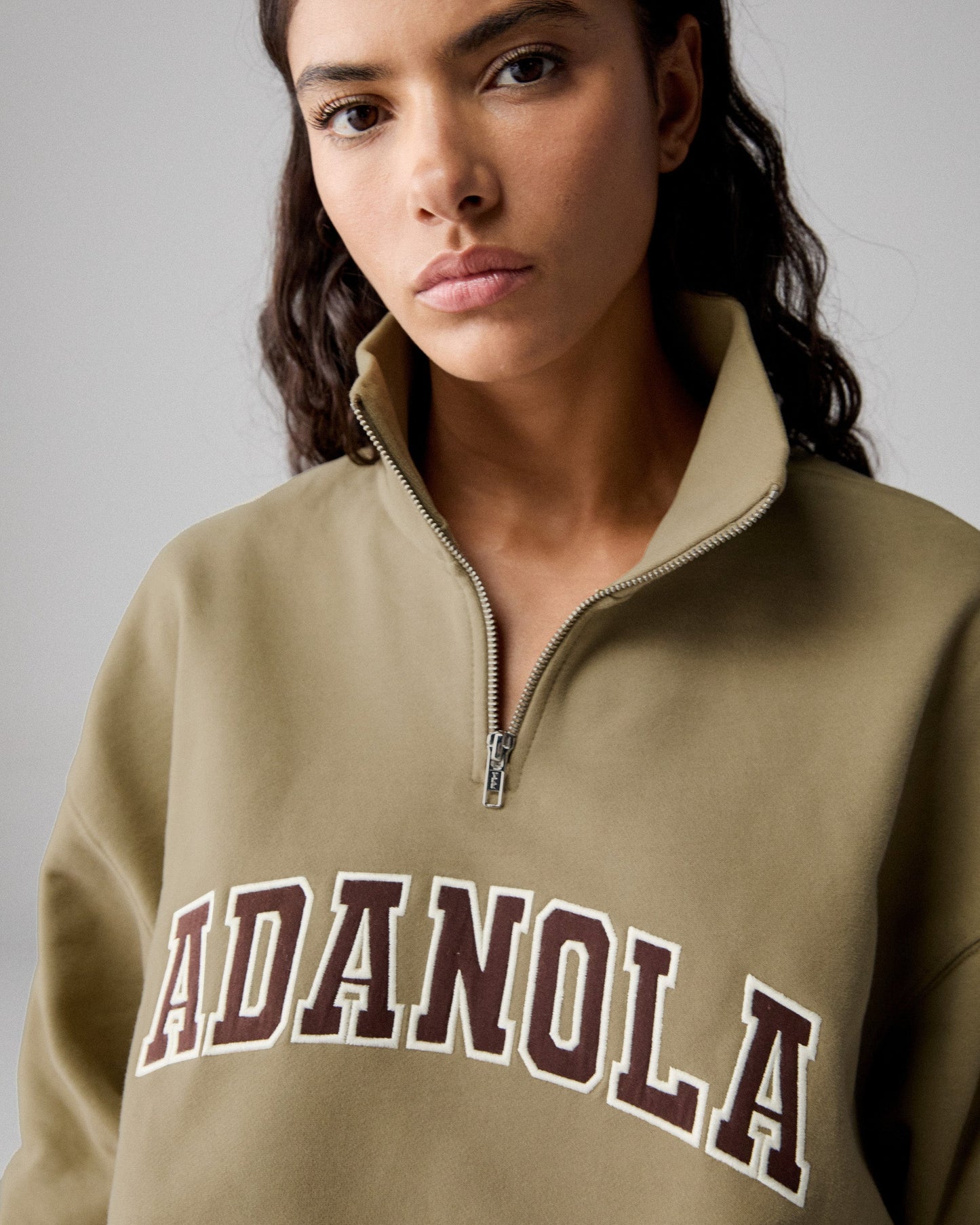 Varsity Relaxed Funnel Neck Zip Sweatshirt - Pistachio Green