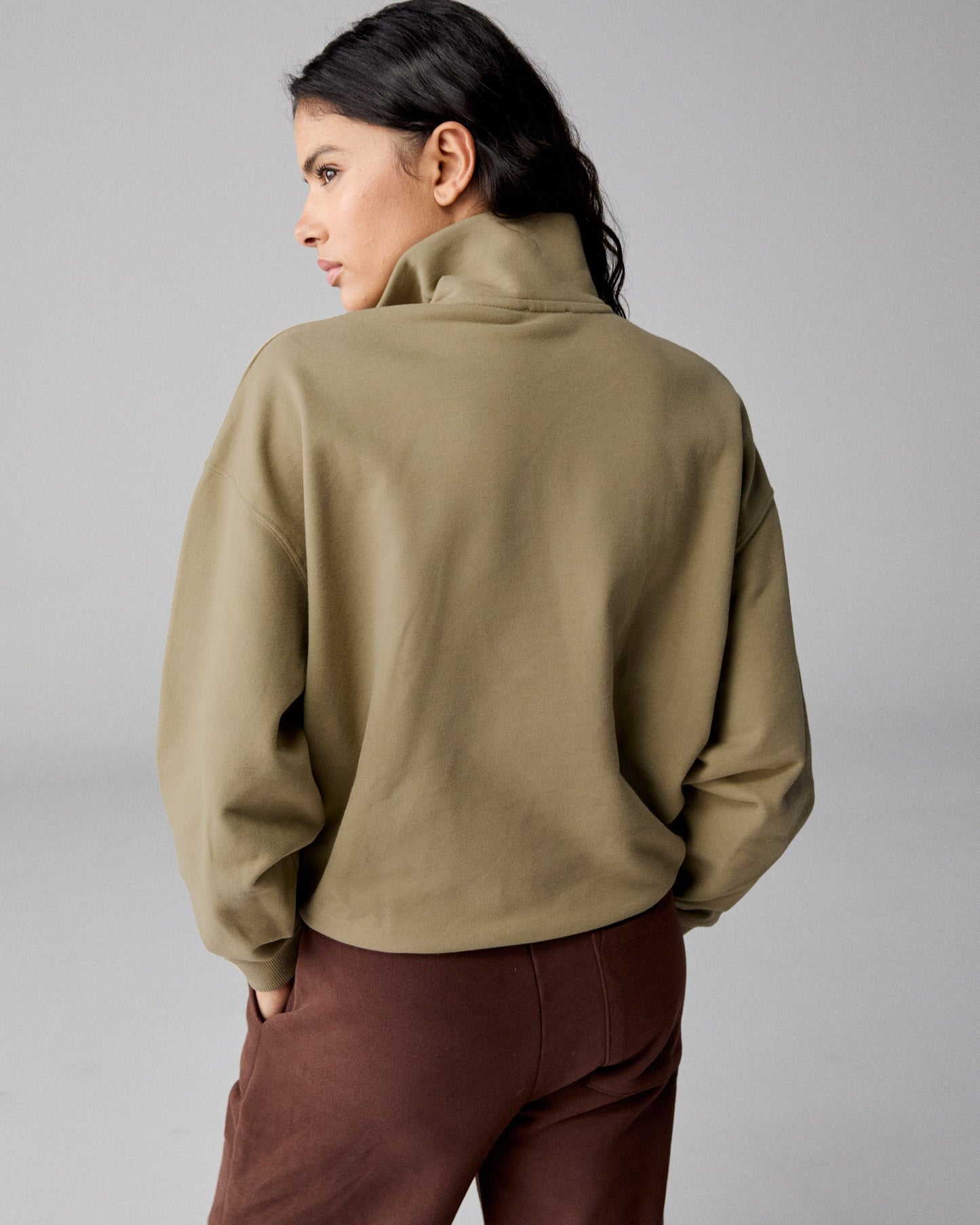 Varsity Relaxed Funnel Neck Zip Sweatshirt - Pistachio Green