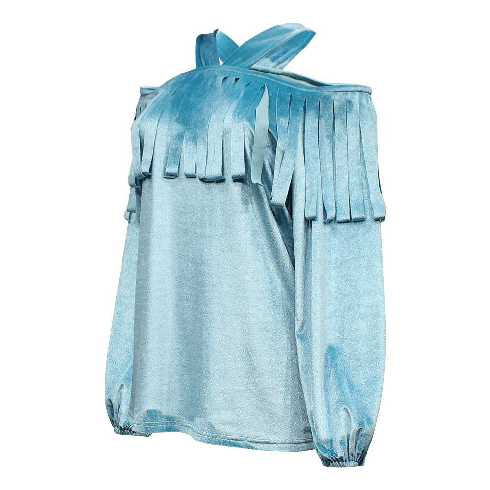 Country Modern Tassels  Off-Shoulder Blouse & Lantern Sleeves