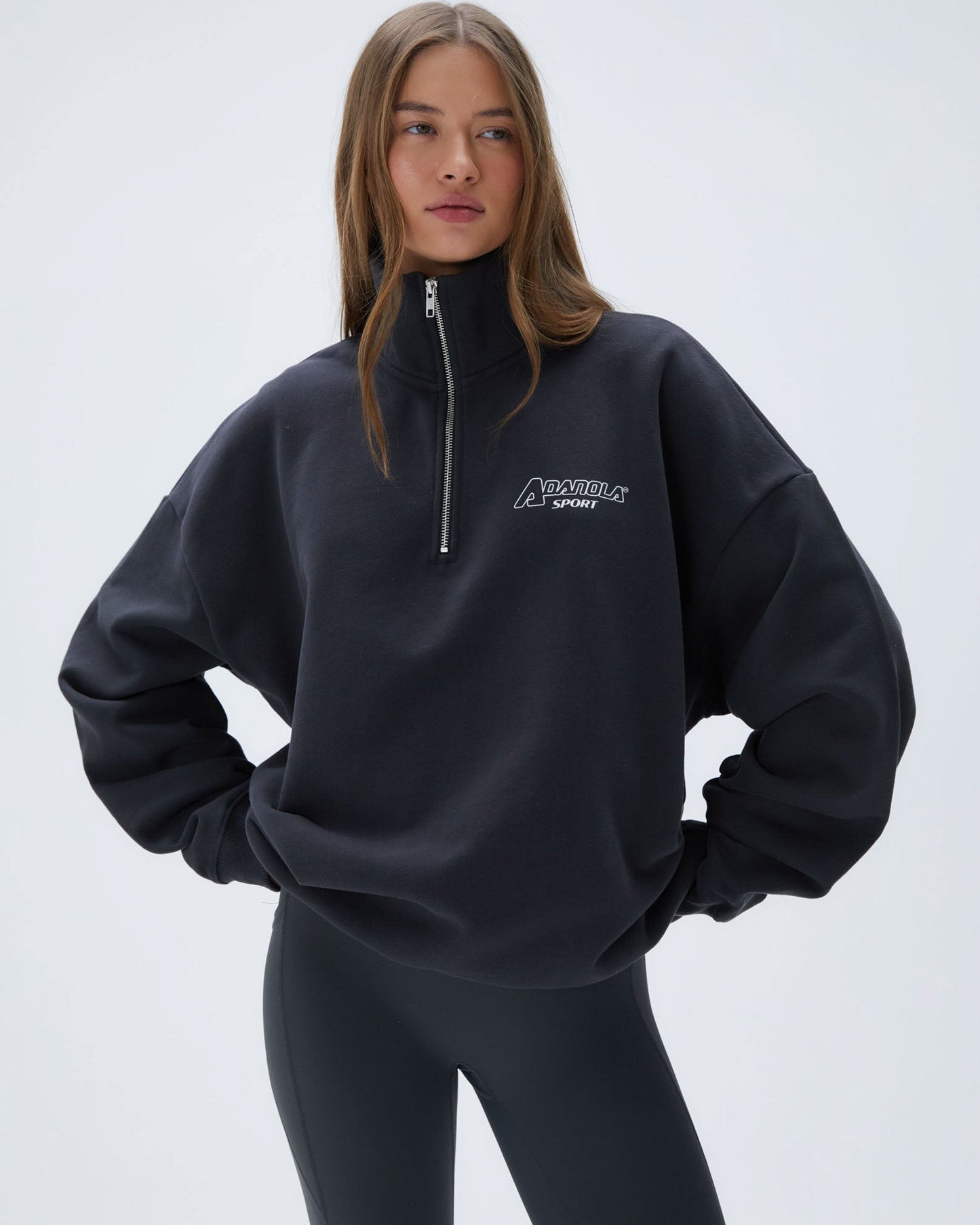 "A" Oversized Funnel Neck Zip Sweatshirt - Graphite Grey