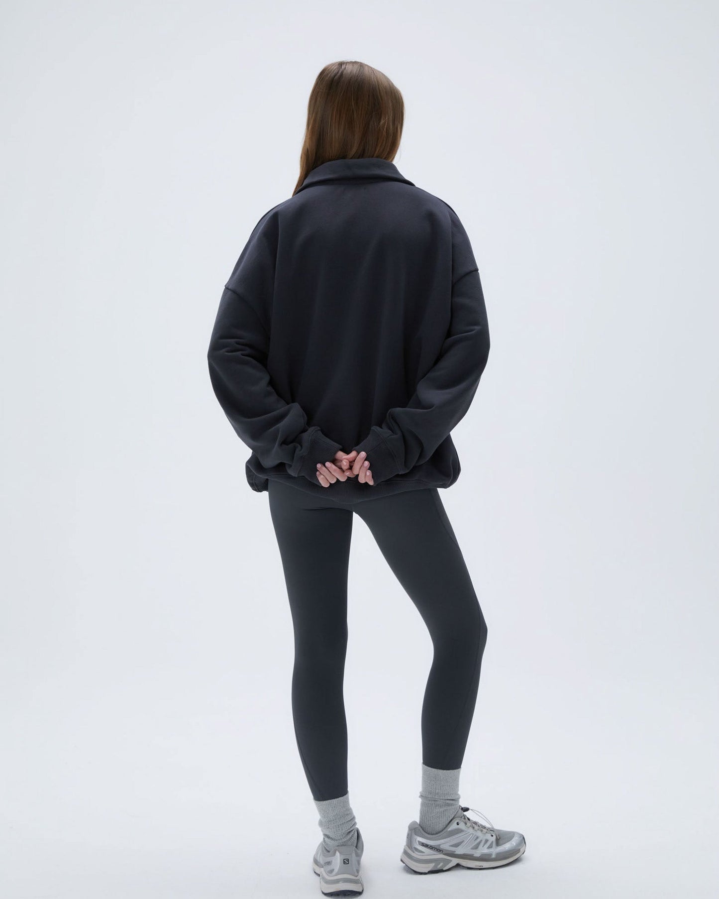 "A" Oversized Funnel Neck Zip Sweatshirt - Graphite Grey