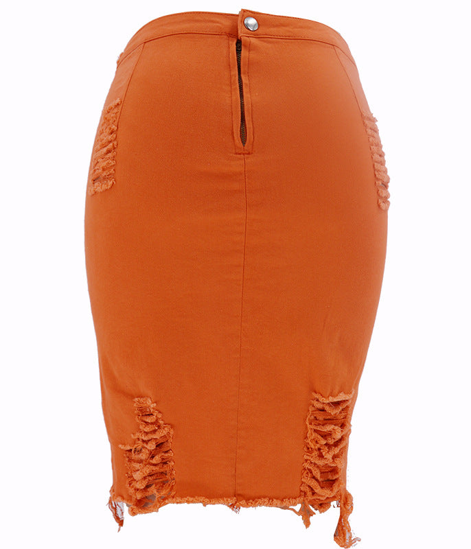 Fiery Diva Hole Bag Hip Denim Skirt