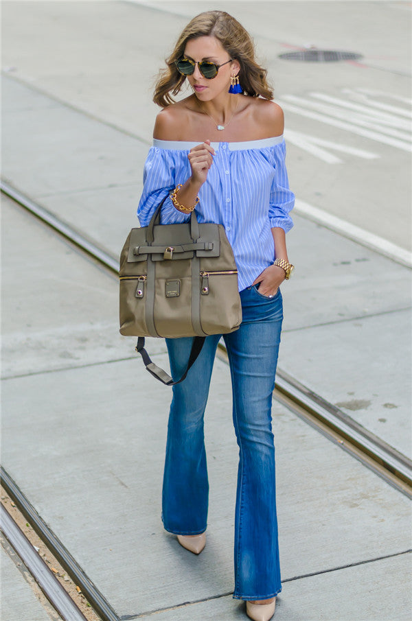 Classic Striped Strapless One-Shoulder Shirt