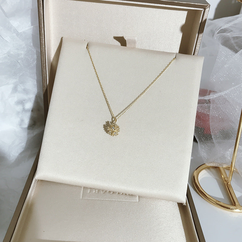 Gold Sparkling Dandelion CZ Necklace with Link Chain.