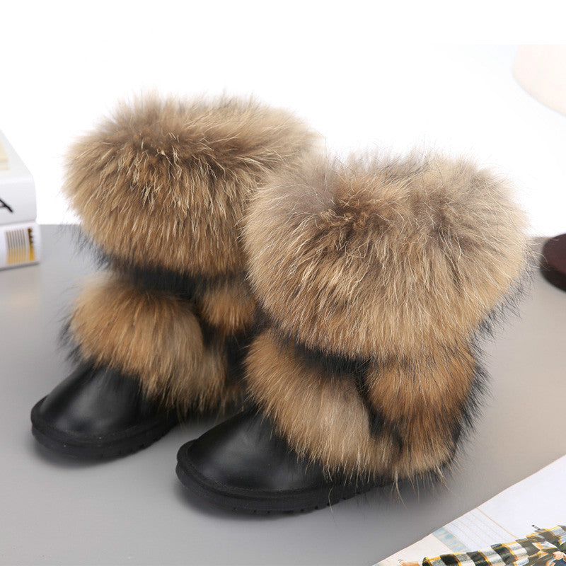 Mid-calf Genuine Fox Fur Snow Boots