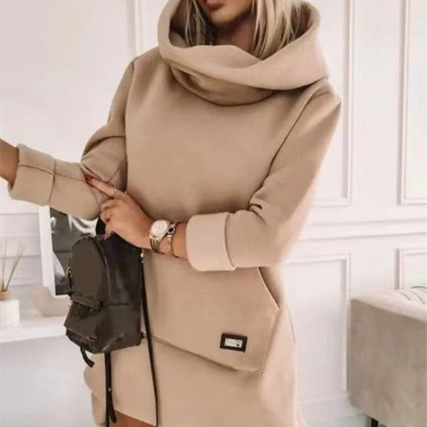 Unique Style Long Sleeve Hood Pocket Pullover Dress