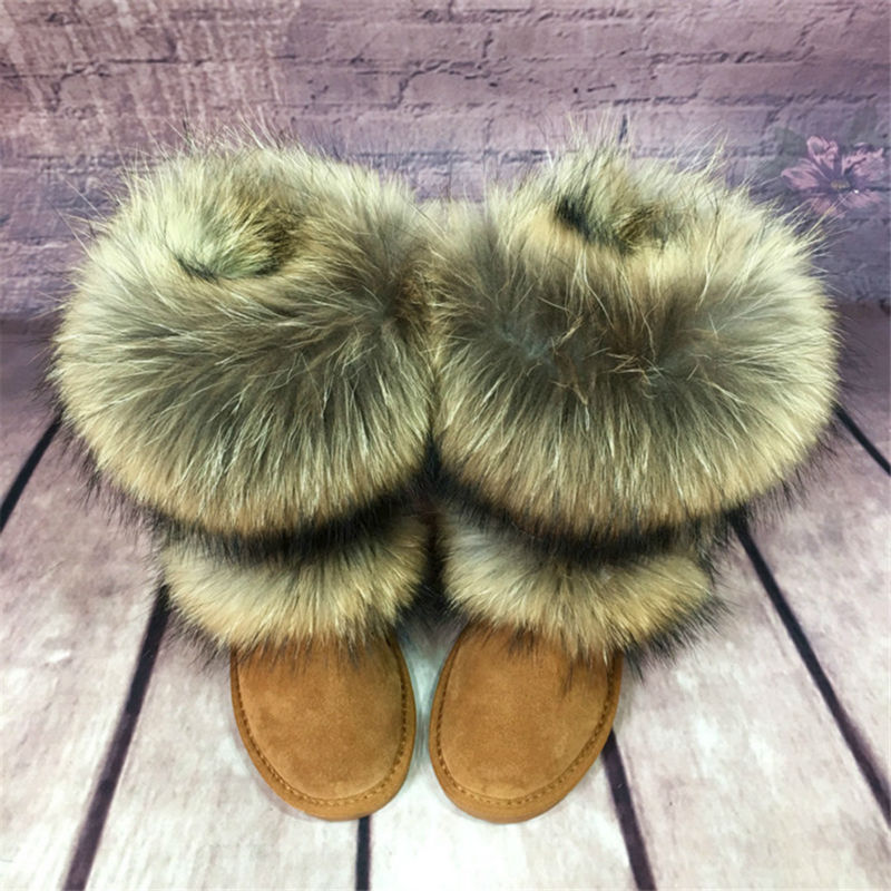 Mid-calf Genuine Fox Fur Snow Boots