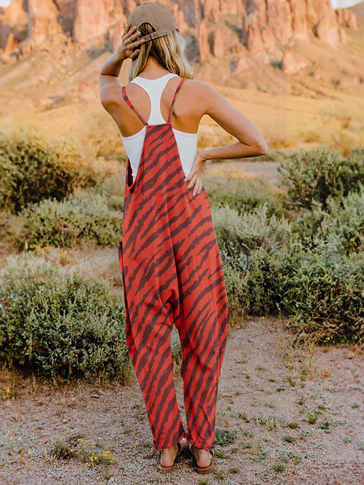 Animal Print Full Size Printed V-Neck Sleeveless Jumpsuit