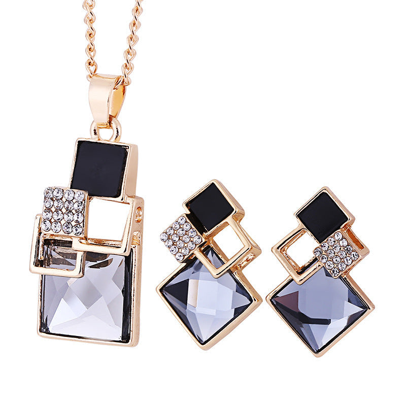 Diamond Square Two-Tone Crystal Two-piece Set  - Earring & Necklace