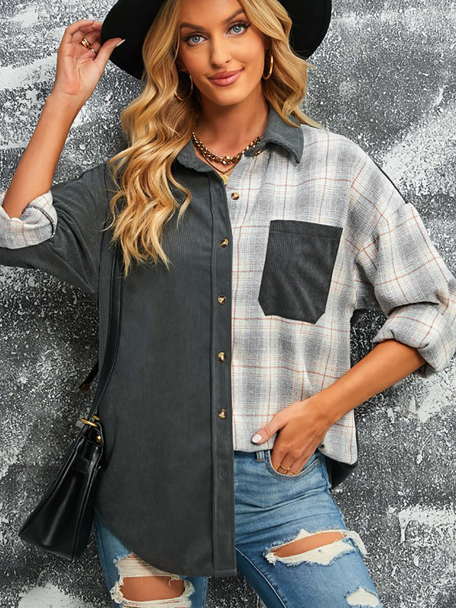 Colorblock Two-Tone Woolen Button Up Shirt