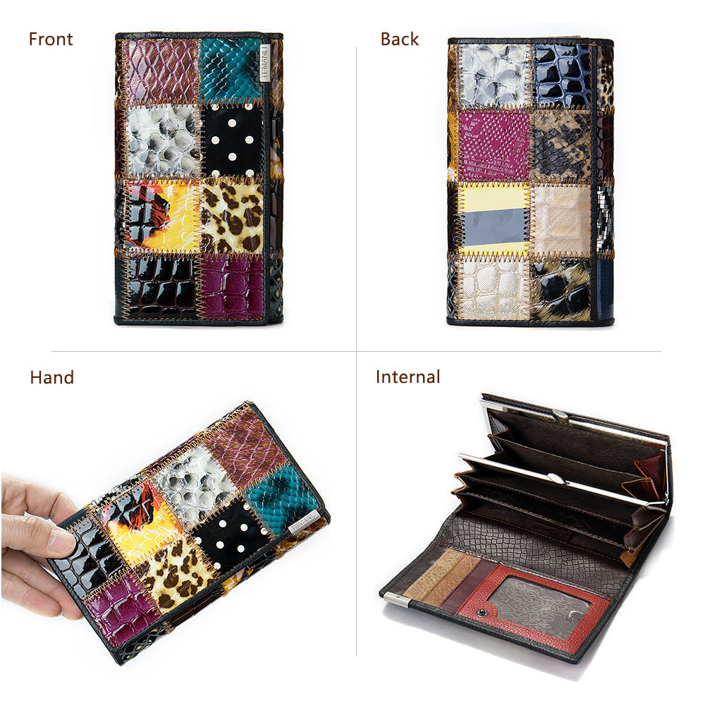 Luxury Genuine Leather Patchwork Long Wallet