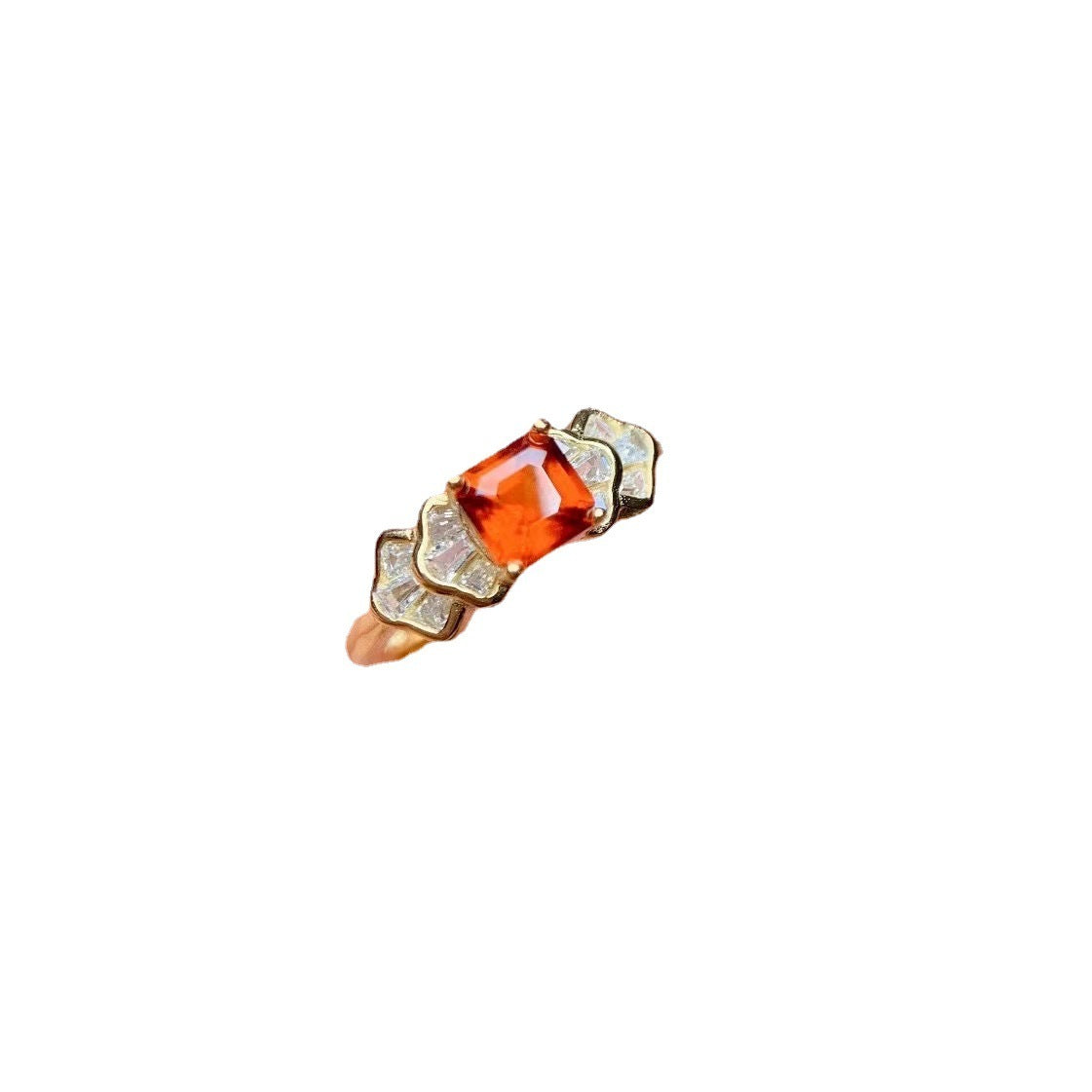 925 Silver Inlaid Natural Amber Gemstone Ring - Adjustable Size.