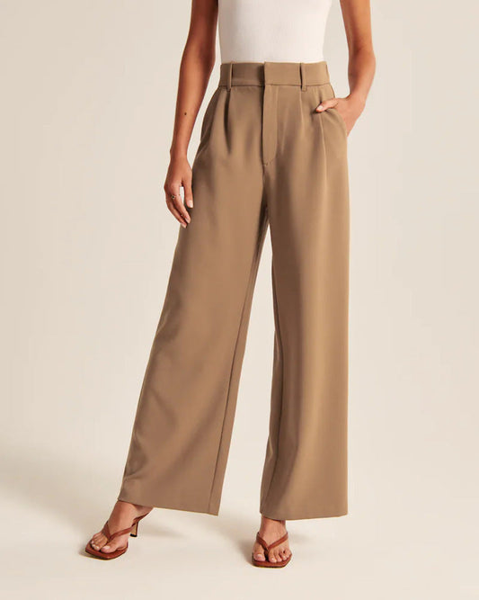 High Waist Straight Trousers With Pockets Wide Leg Pants