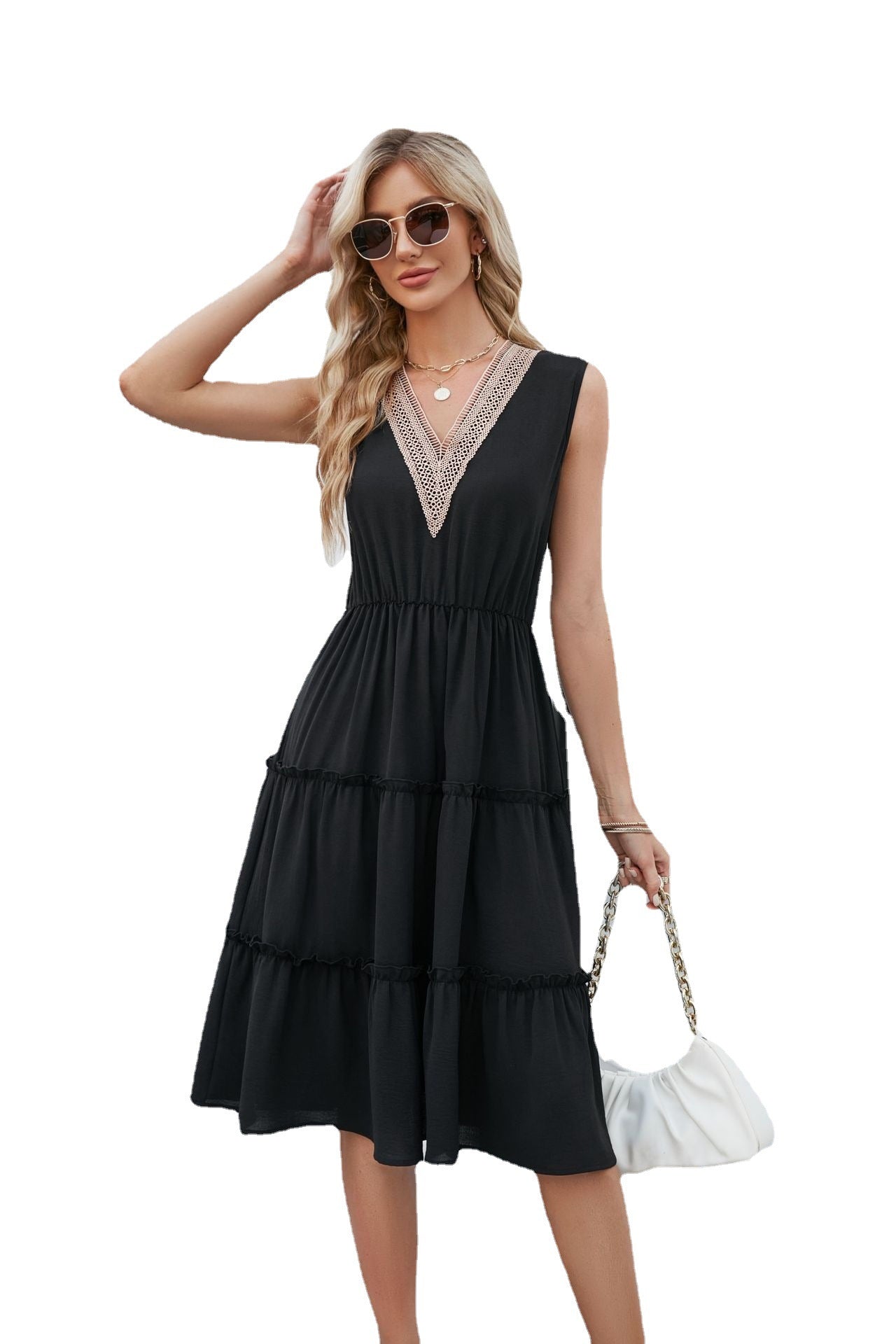 Pleated Ruffle Elegant Sleeveless Beach Dress