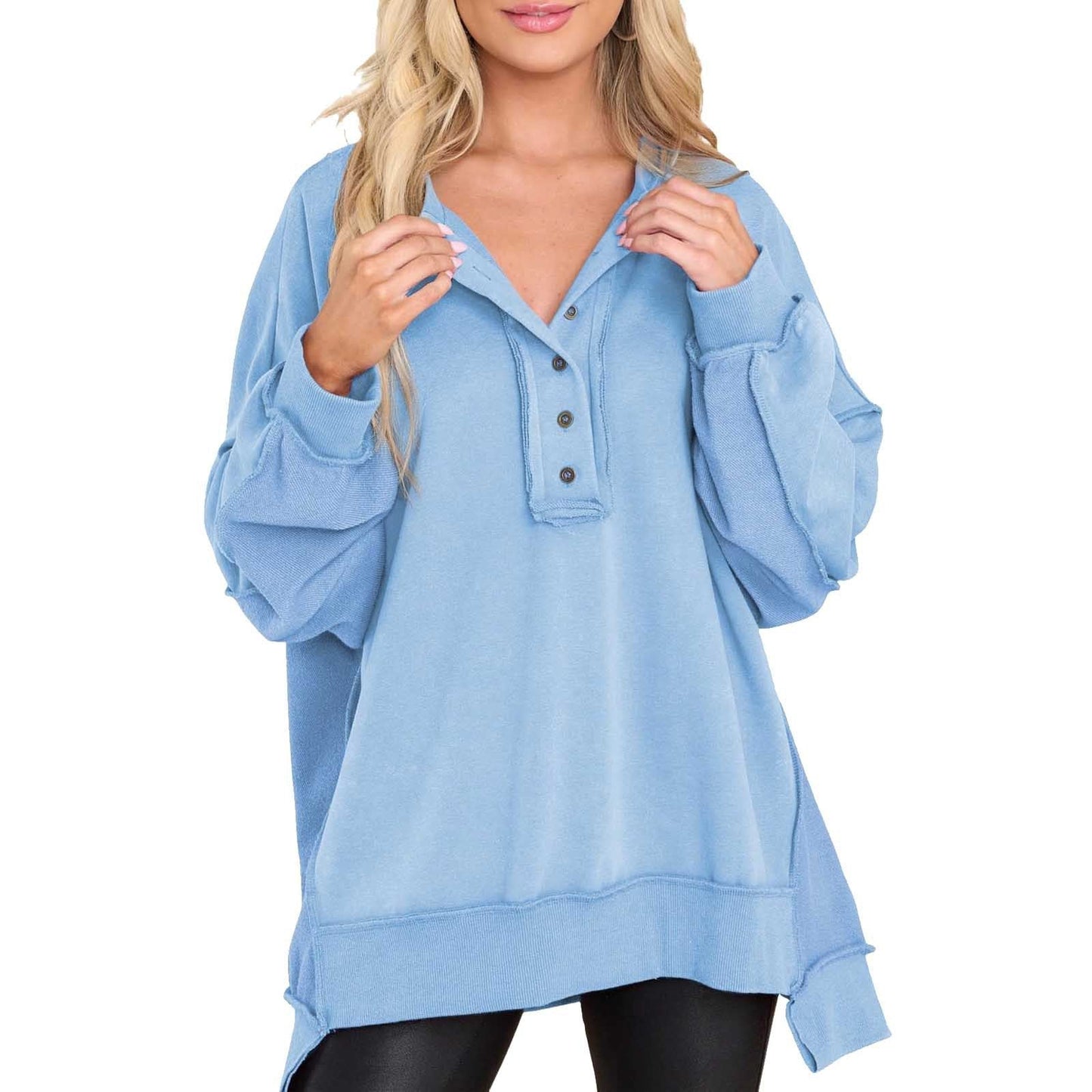 Causal Day Round Neck Solid Color Top
