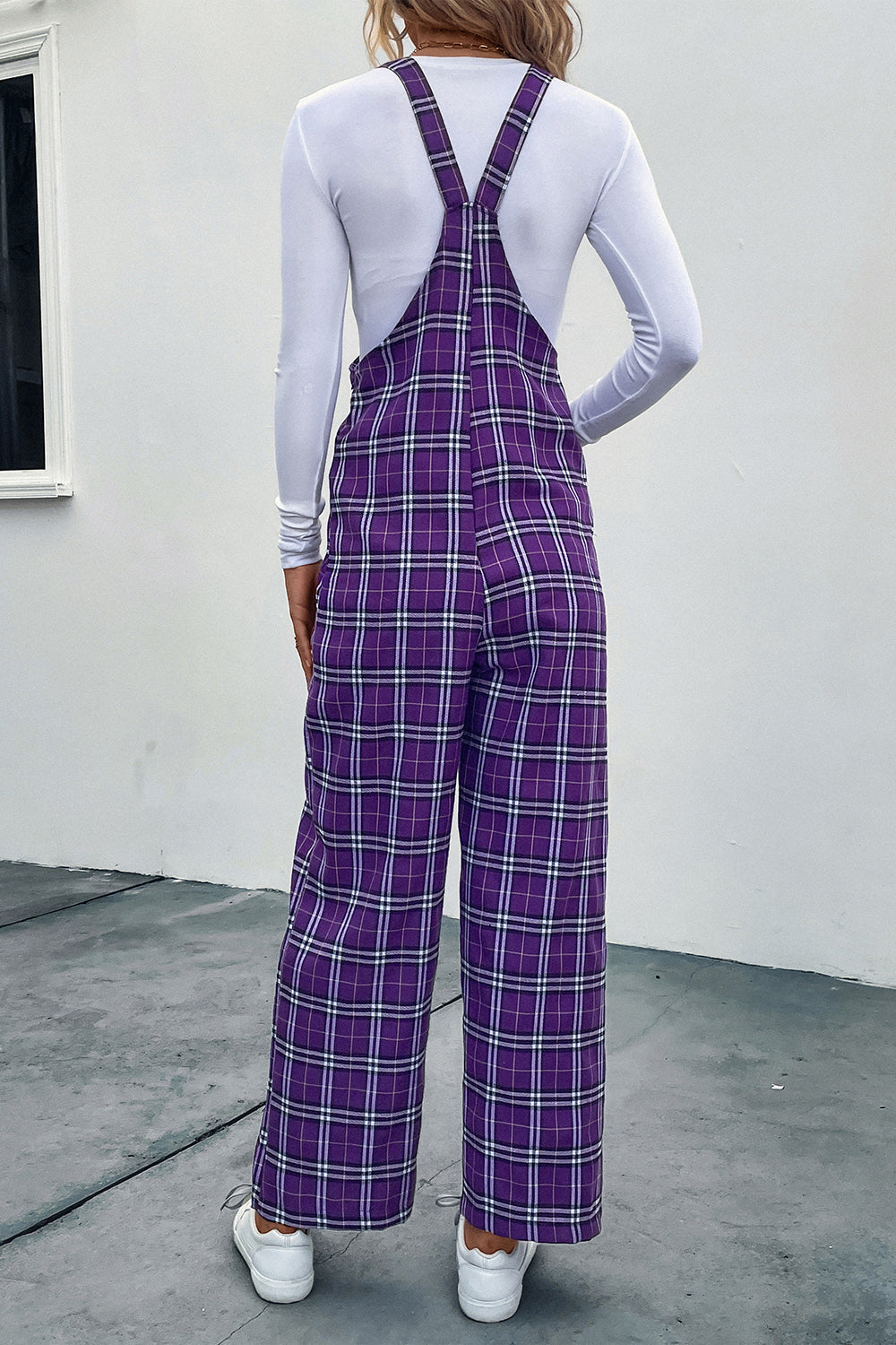 Vivid Voilet Plaid Straight Leg Overalls