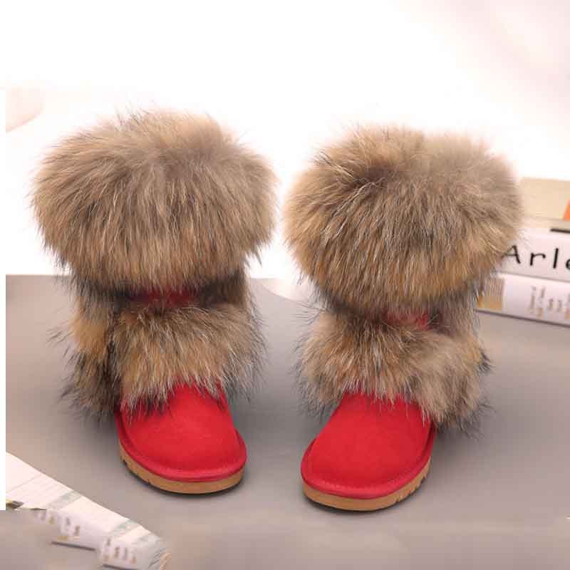 Mid-calf Genuine Fox Fur Snow Boots