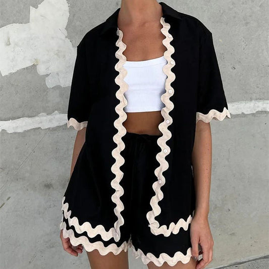 Summer Retro Short Sleeve Cardigan with Shorts