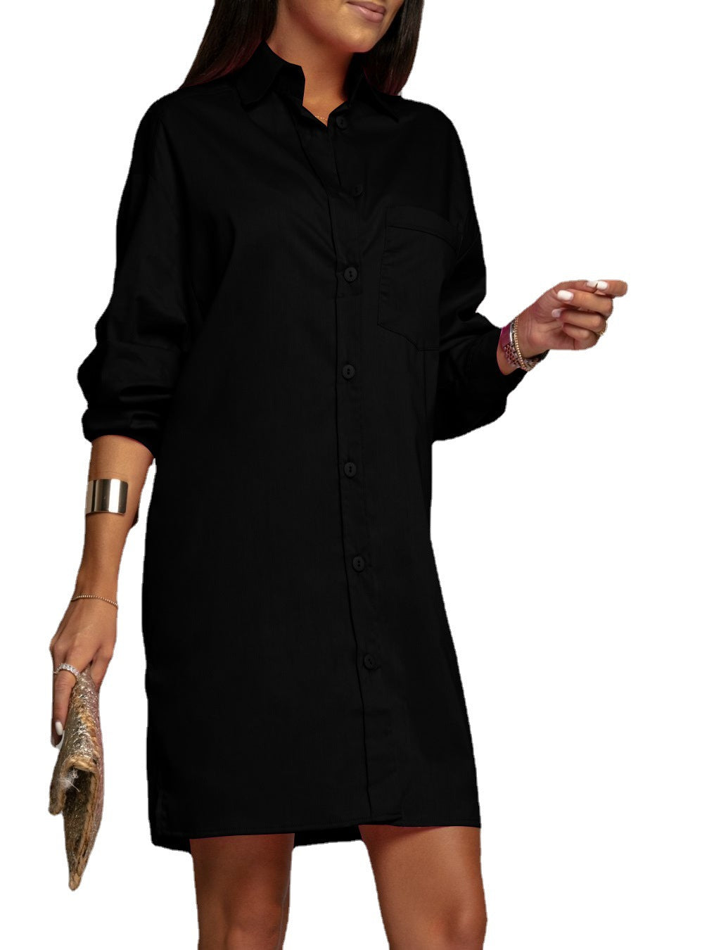 Classic V-Neck Button Pocket Long Sleeve Shirt