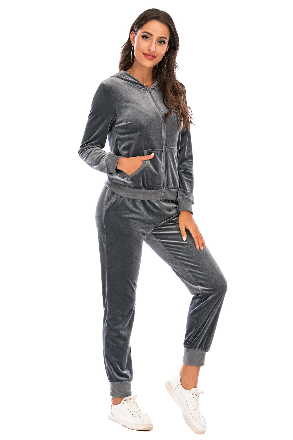 Luxe Velvet Zip-Up Hooded Jacket and Pants Set
