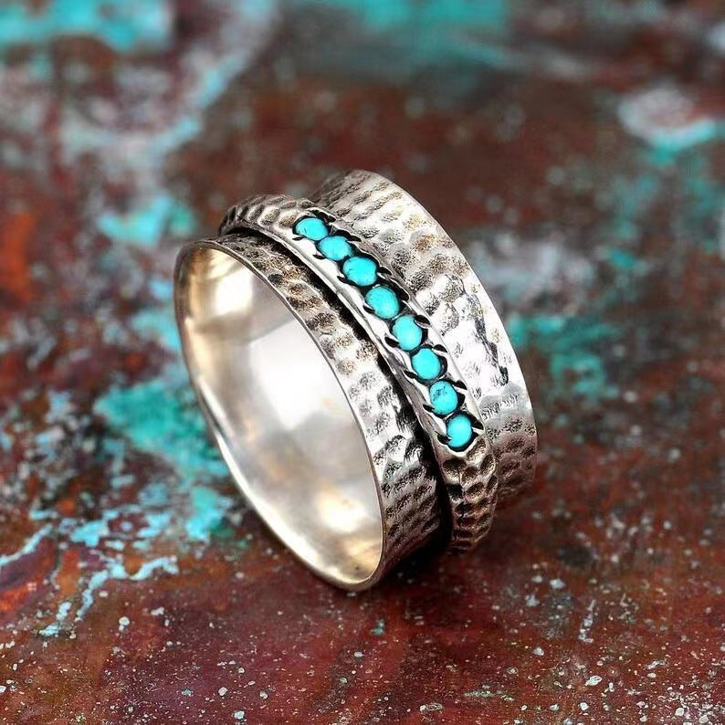 Retro Vintage Turquoise Rotatable Spinner Ring.