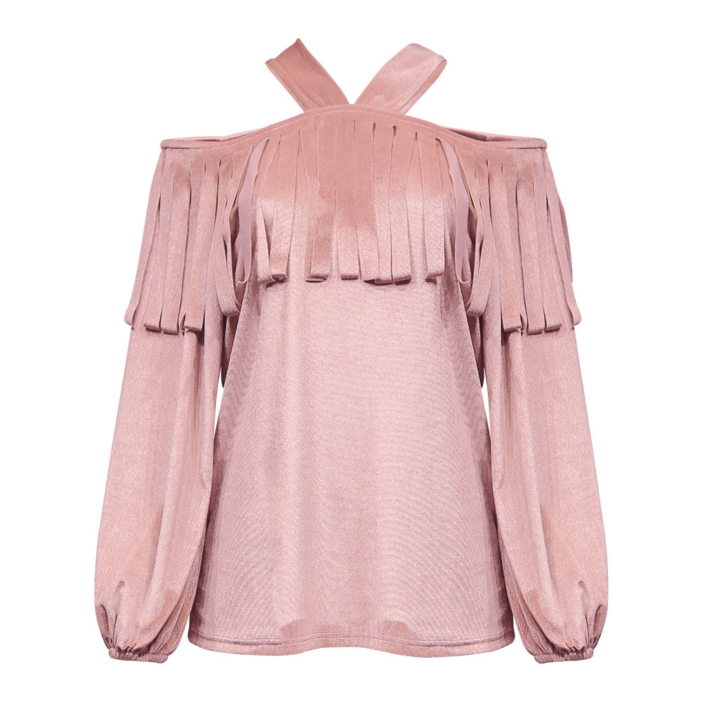 Country Modern Tassels  Off-Shoulder Blouse & Lantern Sleeves