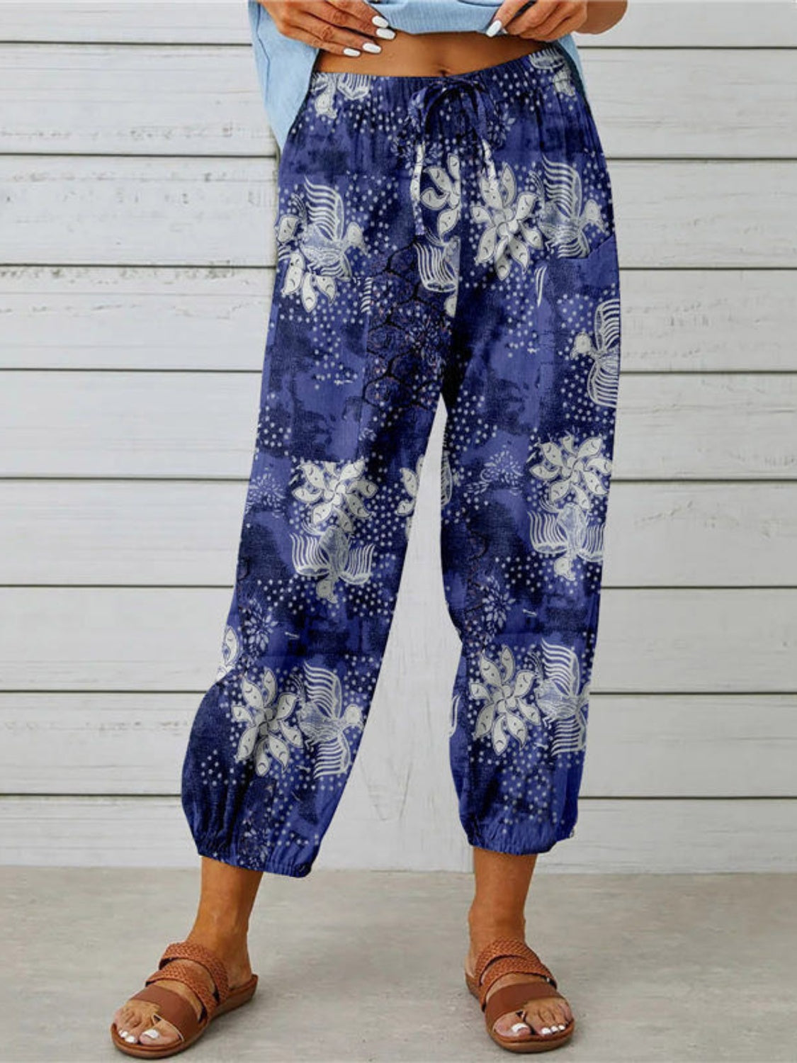 Bohemian Printed Tied Cropped Capris Pants