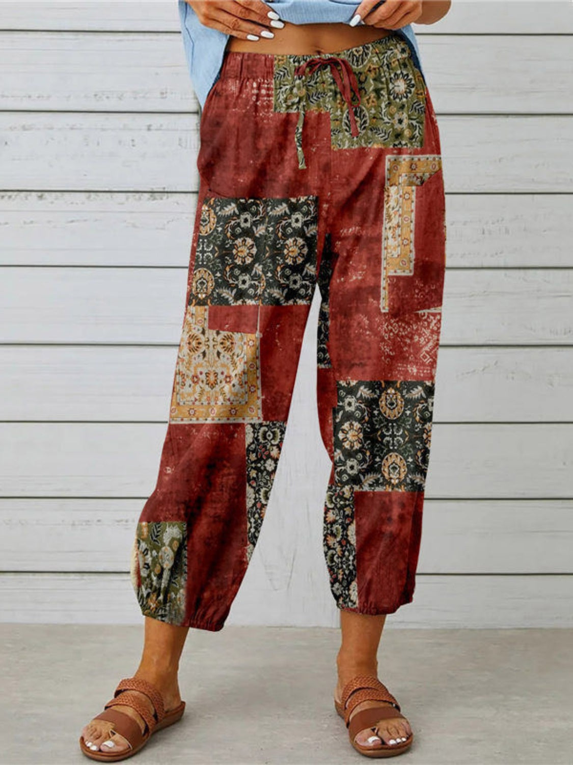 Bohemian Printed Tied Cropped Capris Pants