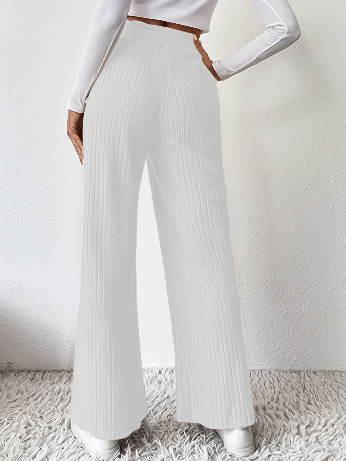 Cool Solid Color Ribbed High Waist Pants