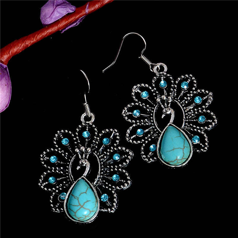 Unique Boho Turquoise Dangle Drop Peacock Earrings.