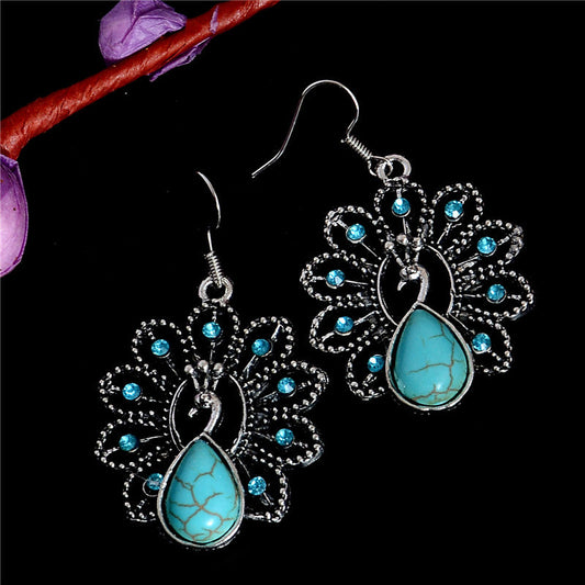 Unique Boho Turquoise Dangle Drop Peacock Earrings.