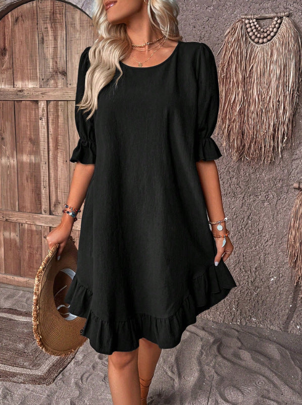 Stylish  Ruffle Short-Sleeved Dress