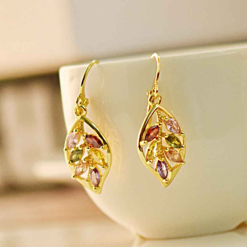 Nature Leaf-set Multi-Color Gemstone Earrings.