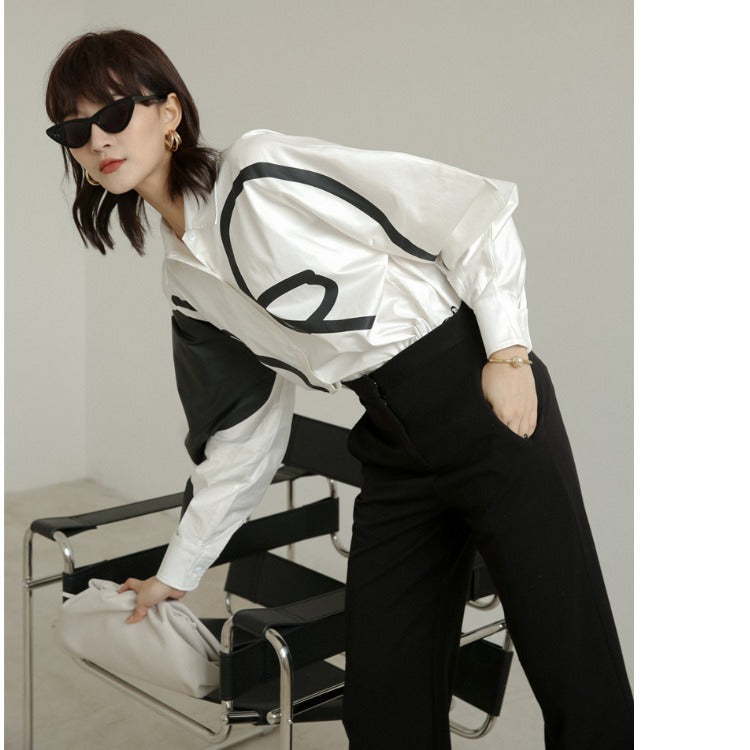 Graffiti Print Loose Fit Button Down Shirt