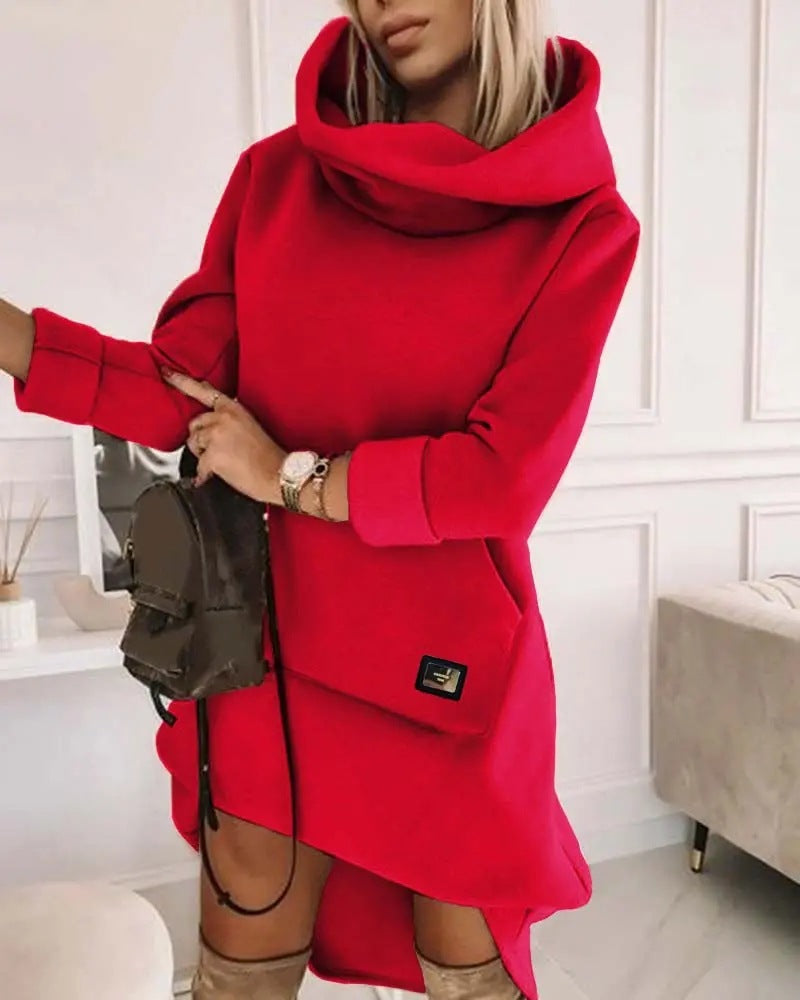 Unique Style Long Sleeve Hood Pocket Pullover Dress